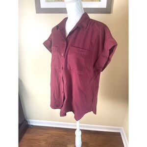 NWT Velvet Heart Womens Burgundy Oversized Button Down Top M Casual Minimalist